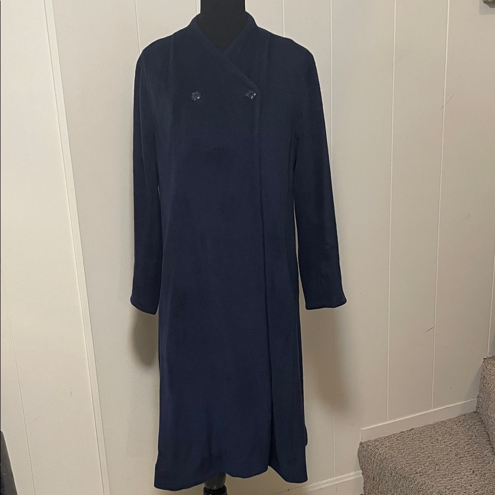 LUNN by LILITH Navy Blue High Double Button Swing Textured Midi Coat